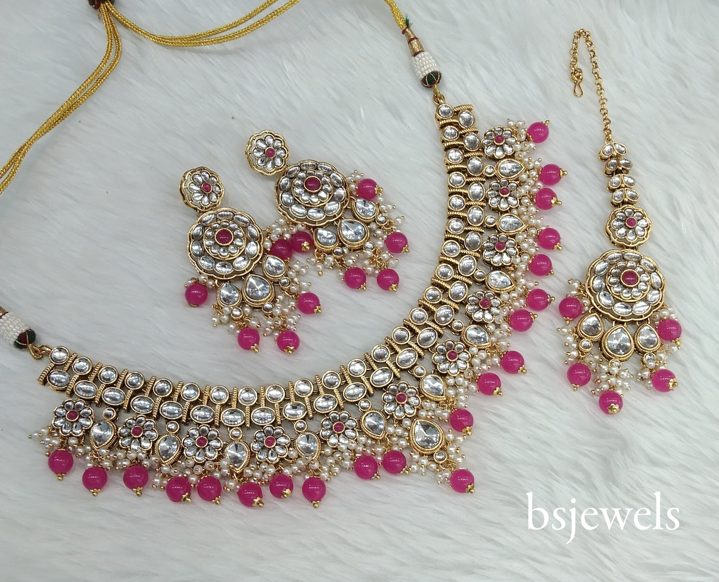 Dark Pink Kundan Necklace Rekha sets