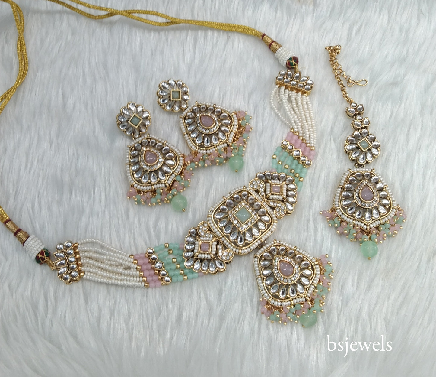Mint pink Kundan Choker Jewellery Reetu Sets