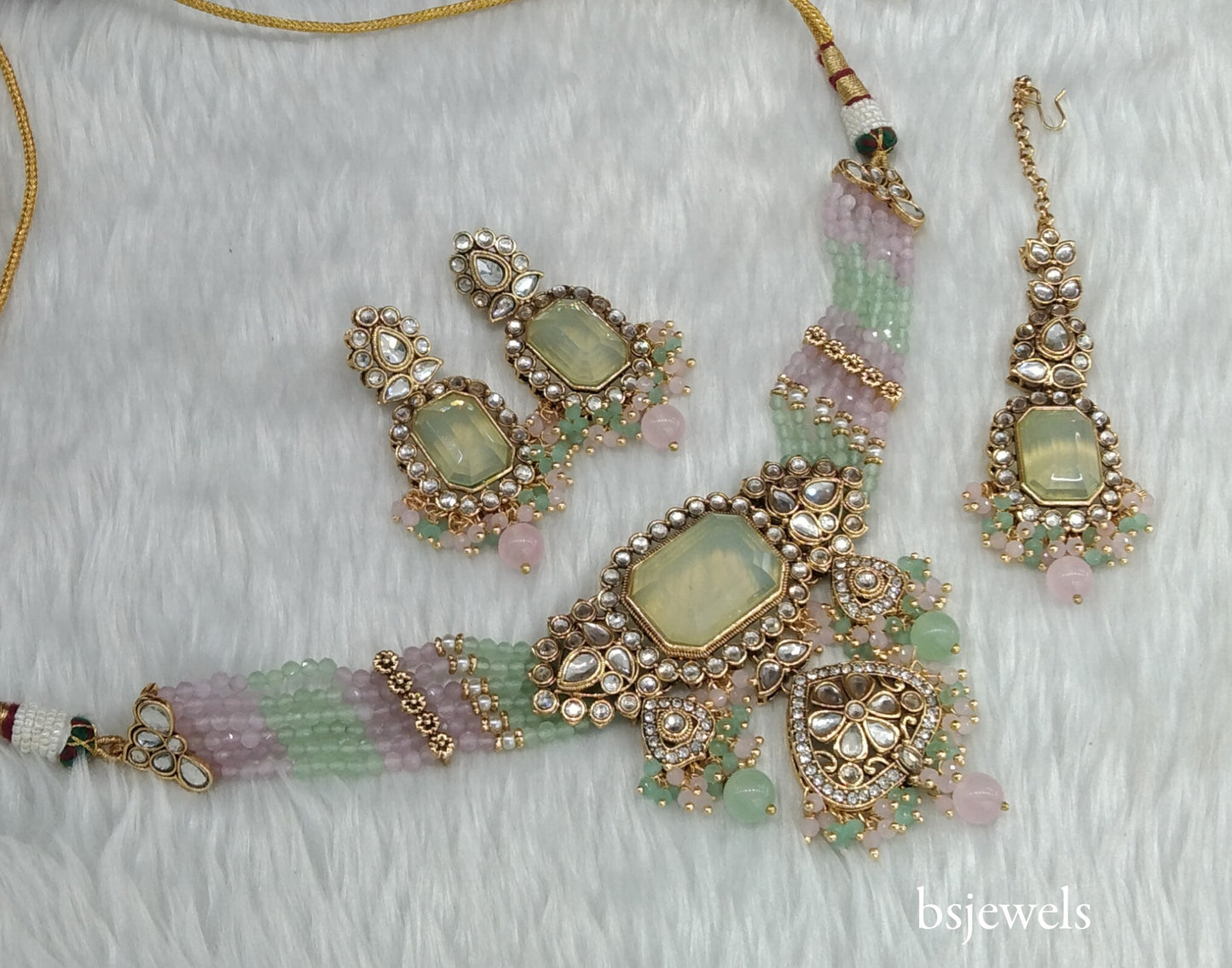 Mint Pink Kundan Choker Jewellery Gurleen Sets