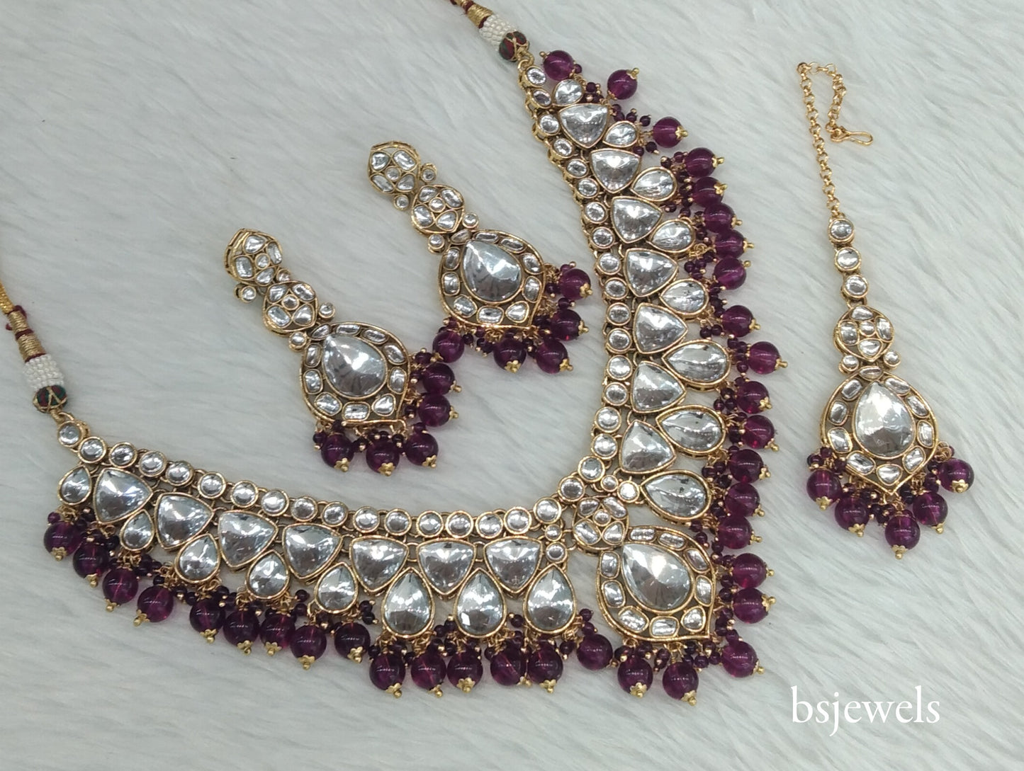 Purple Kundan Necklace Mekha sets