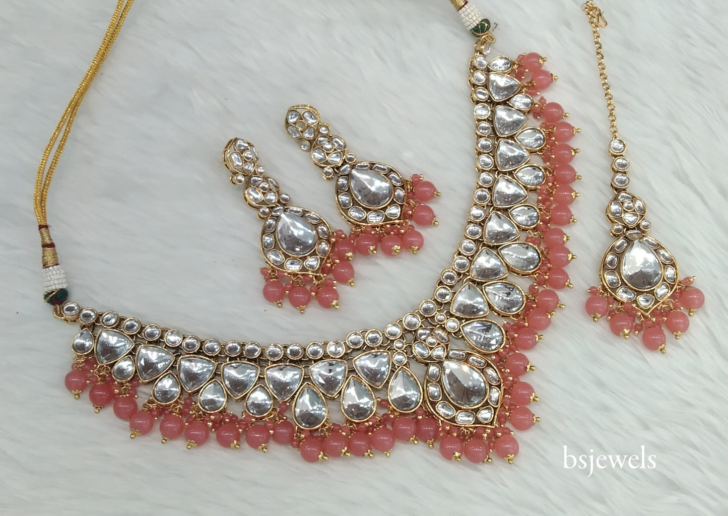 Orange Peach Kundan Necklace Mekha sets
