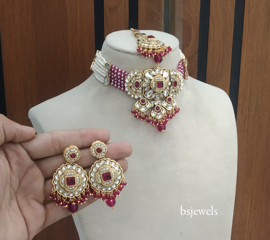 Magenta Kundan Choker Jewellery Jasveer Sets