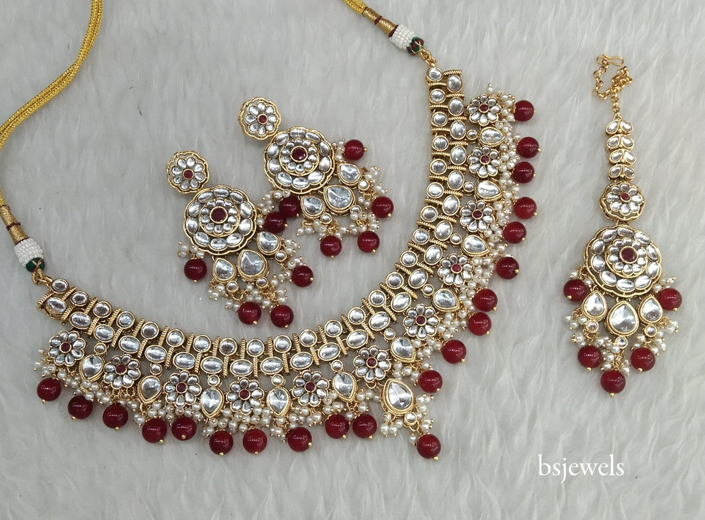 Maroon Kundan Necklace Simran sets