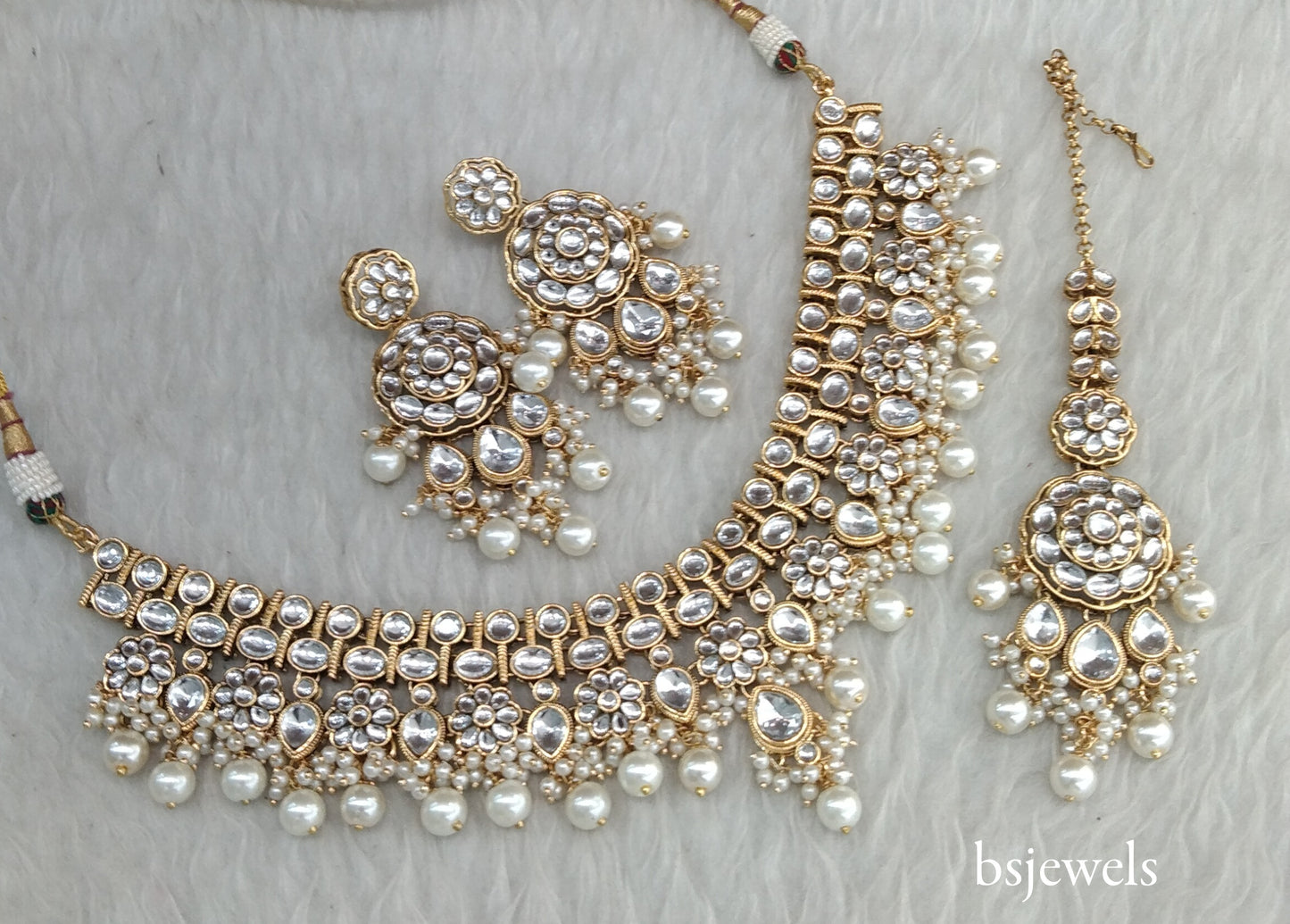 Gold white Kundan Necklace Simran sets