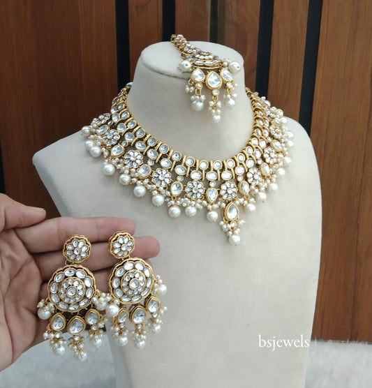 Gold white Kundan Necklace Simran sets