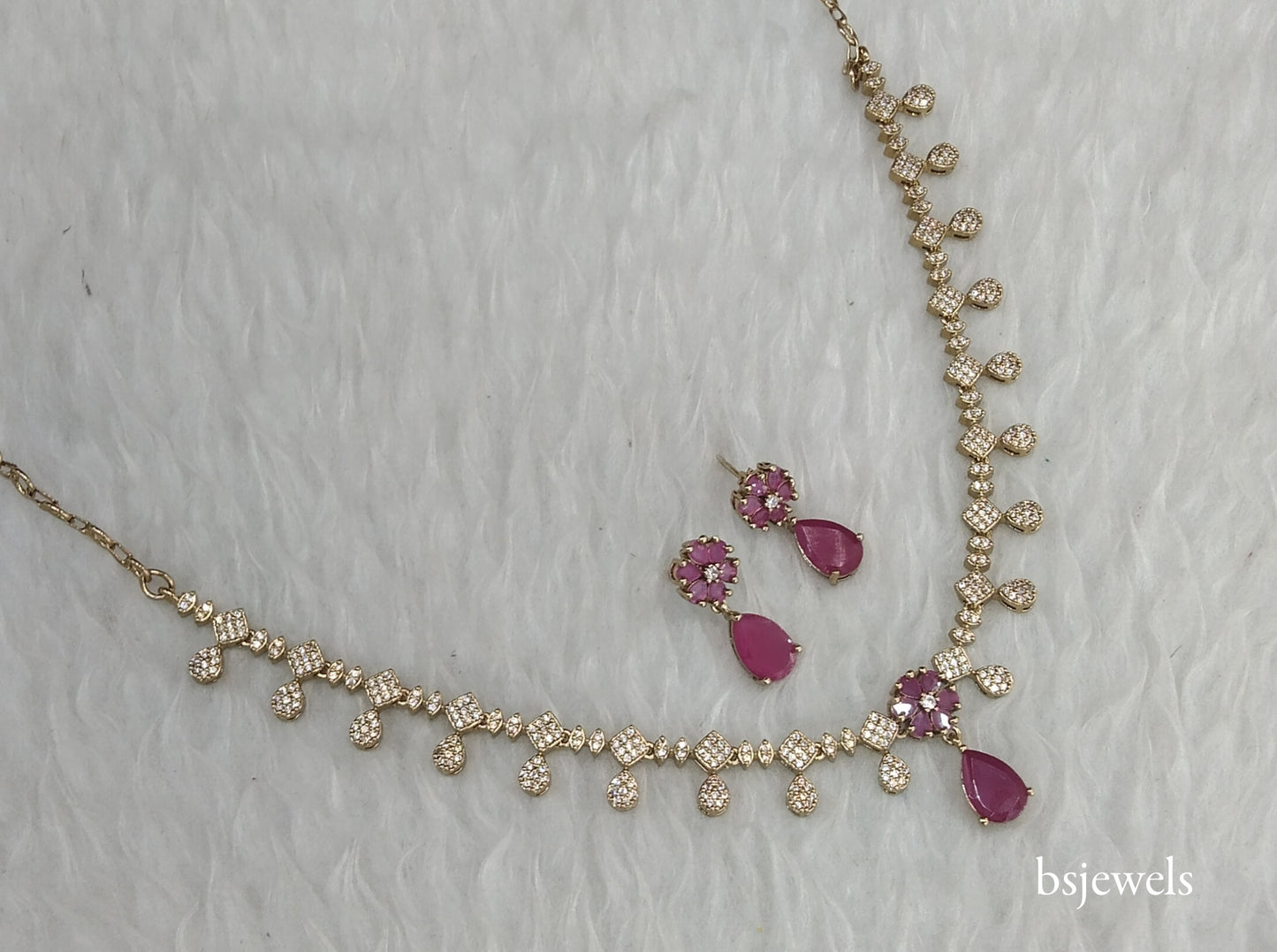 Antique Ruby American Diamond Ad Eliza Necklace Set