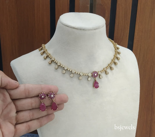 Antique Ruby American Diamond Ad Eliza Necklace Set
