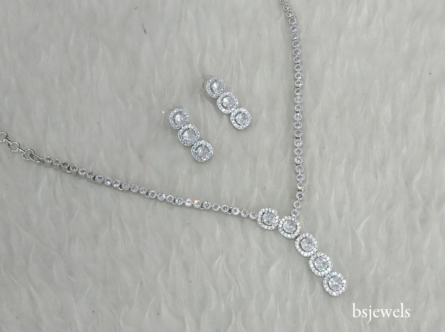 Silver American Diamond Ad Maya Necklace Set