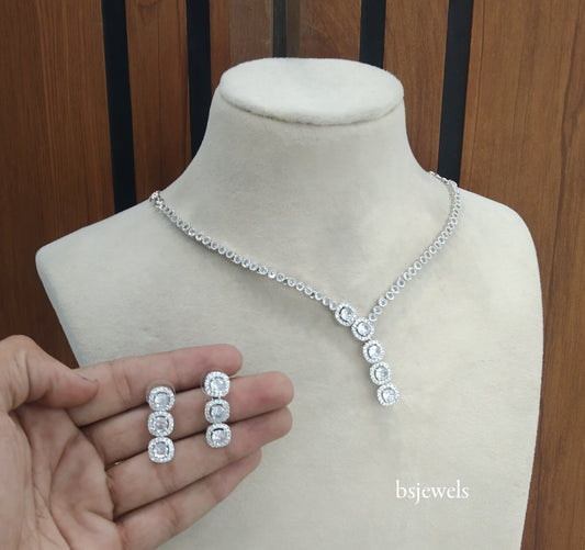 Silver American Diamond Ad Maya Necklace Set