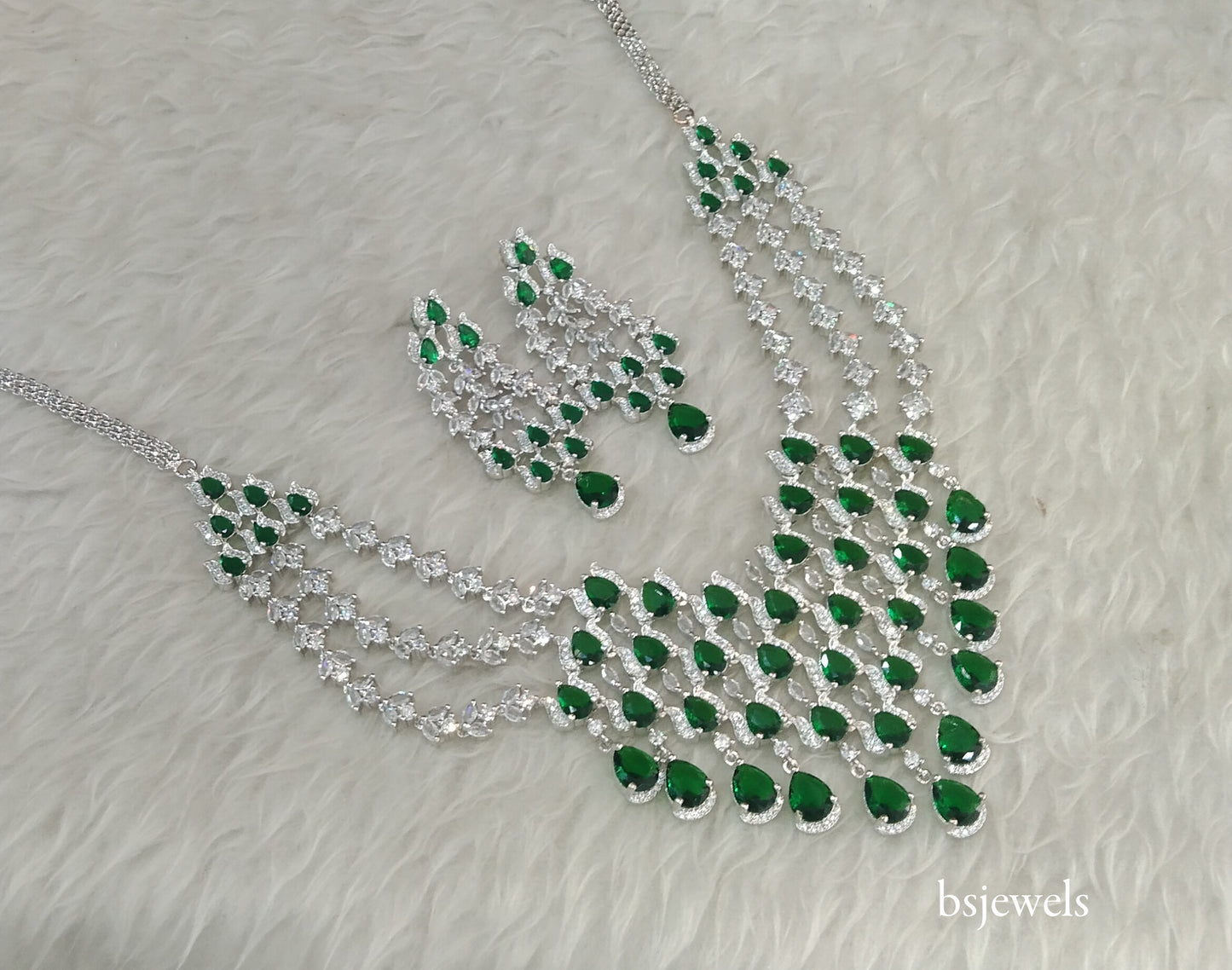 Silver Green American Diamond Ad Julia Necklace Set