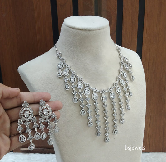 Silver American Diamond Ad Luna Necklace Set