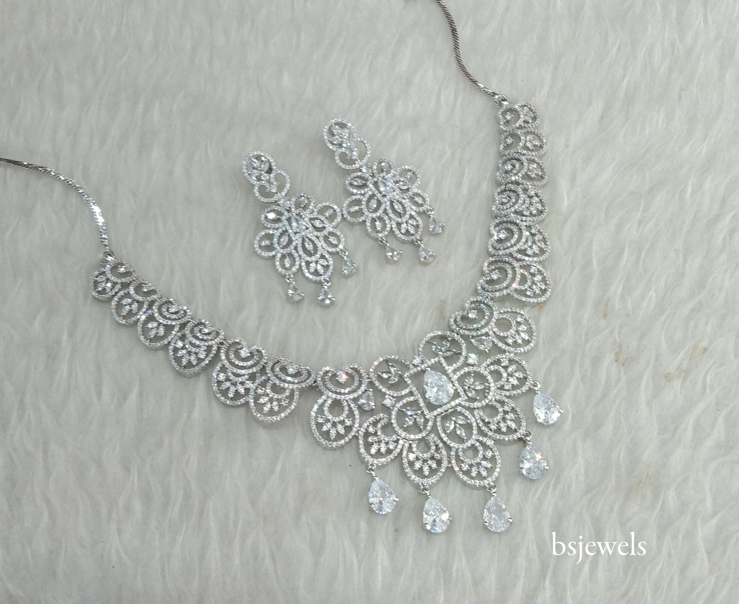 Silver American Diamond Ad Vera Necklace Set