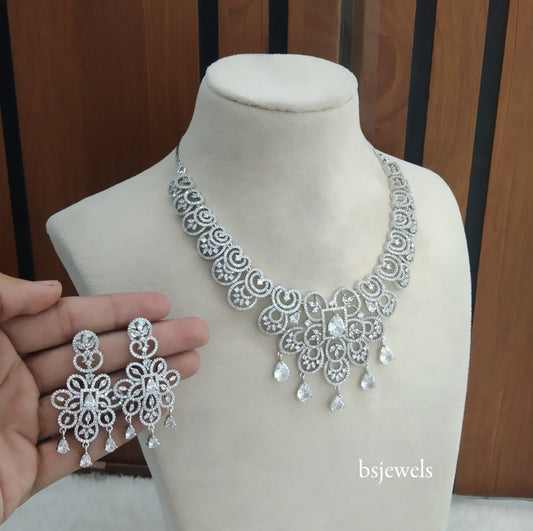 Silver American Diamond Ad Vera Necklace Set