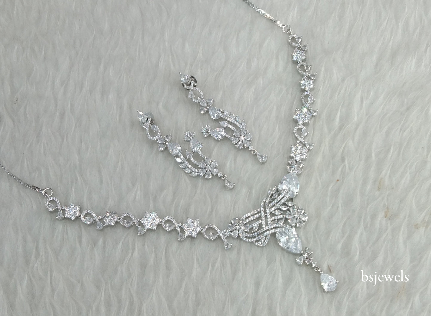 Silver American Diamond Ad Vera Necklace Set