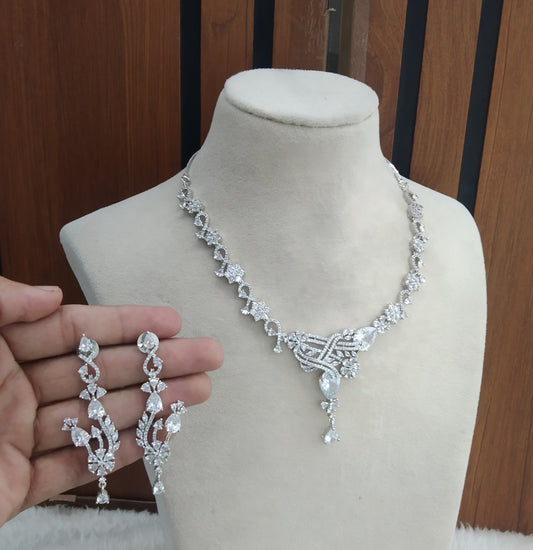 Silver American Diamond Ad Vera Necklace Set
