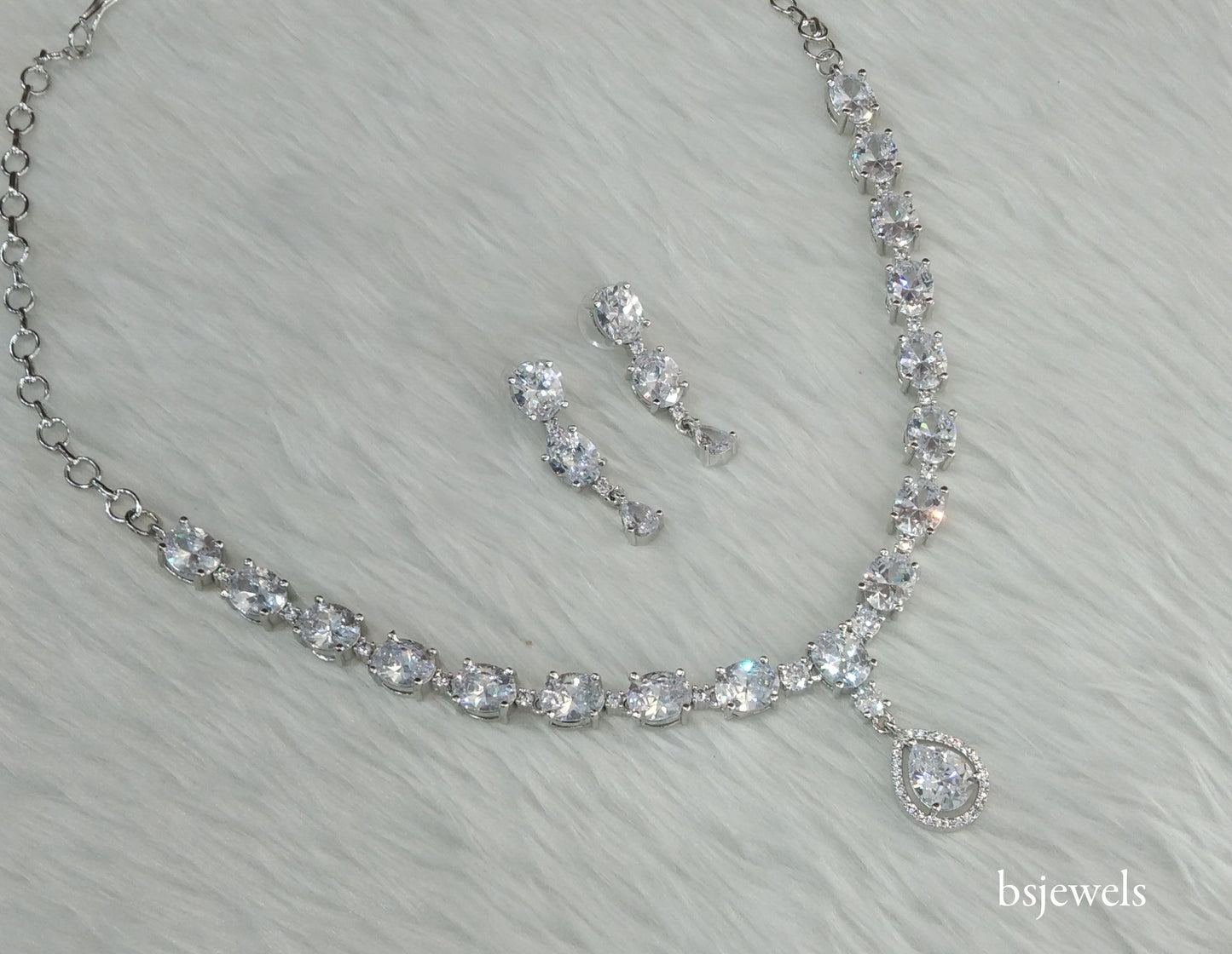 Silver American Diamond Ad Guneet Necklace Set