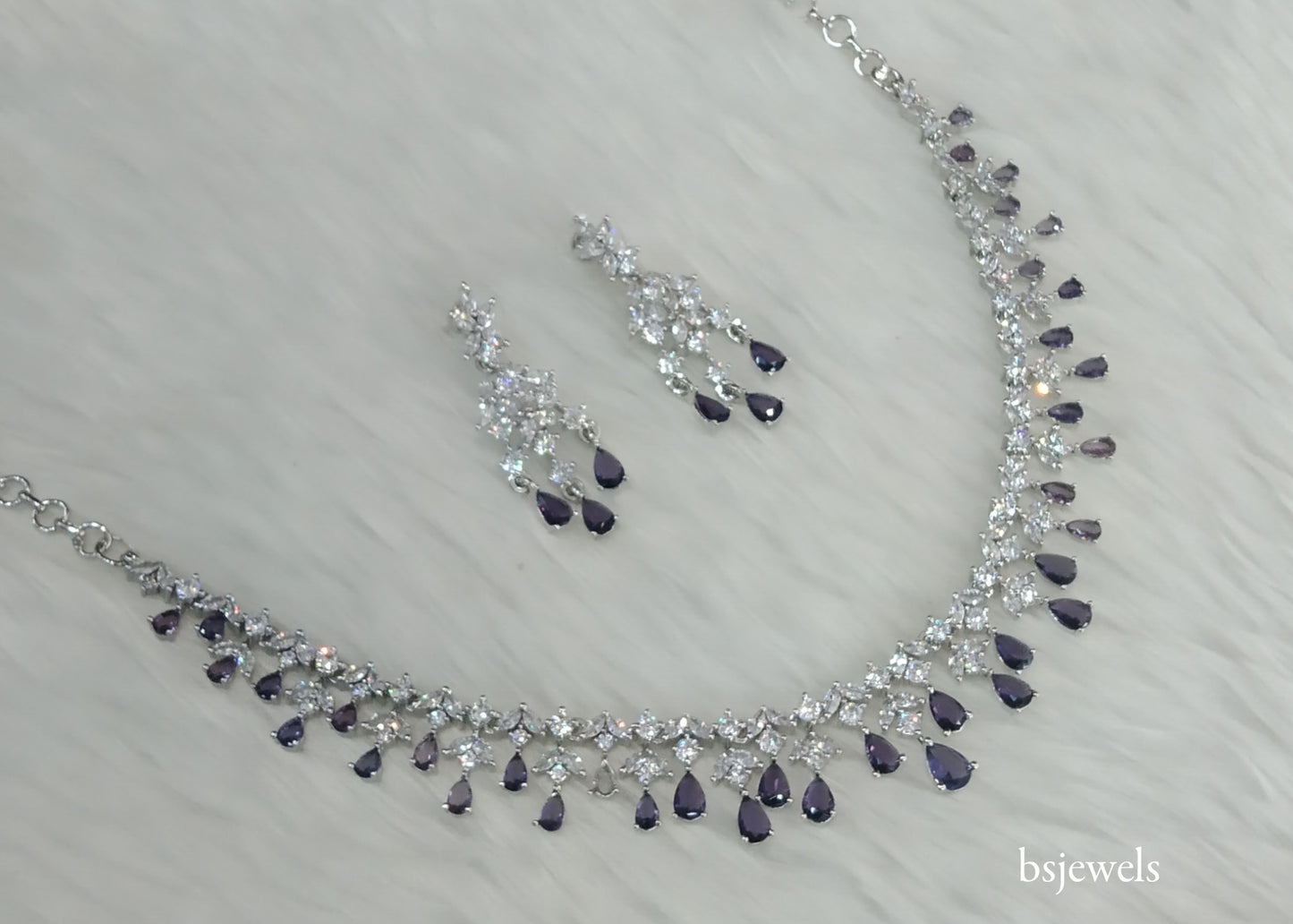 Silver Blue American Diamond Ad Anita Necklace Set
