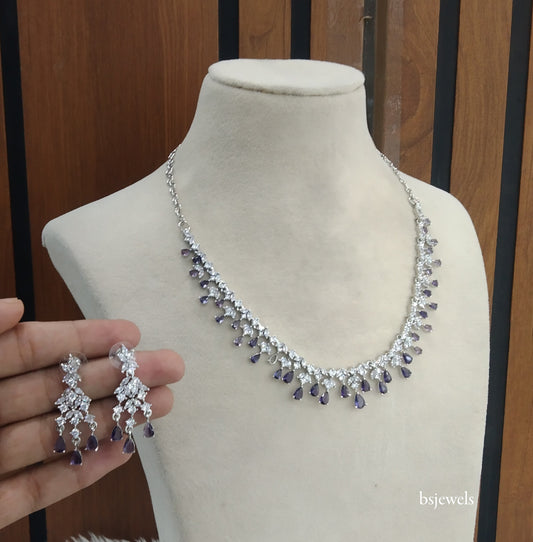 Silver Blue American Diamond Ad Anita Necklace Set
