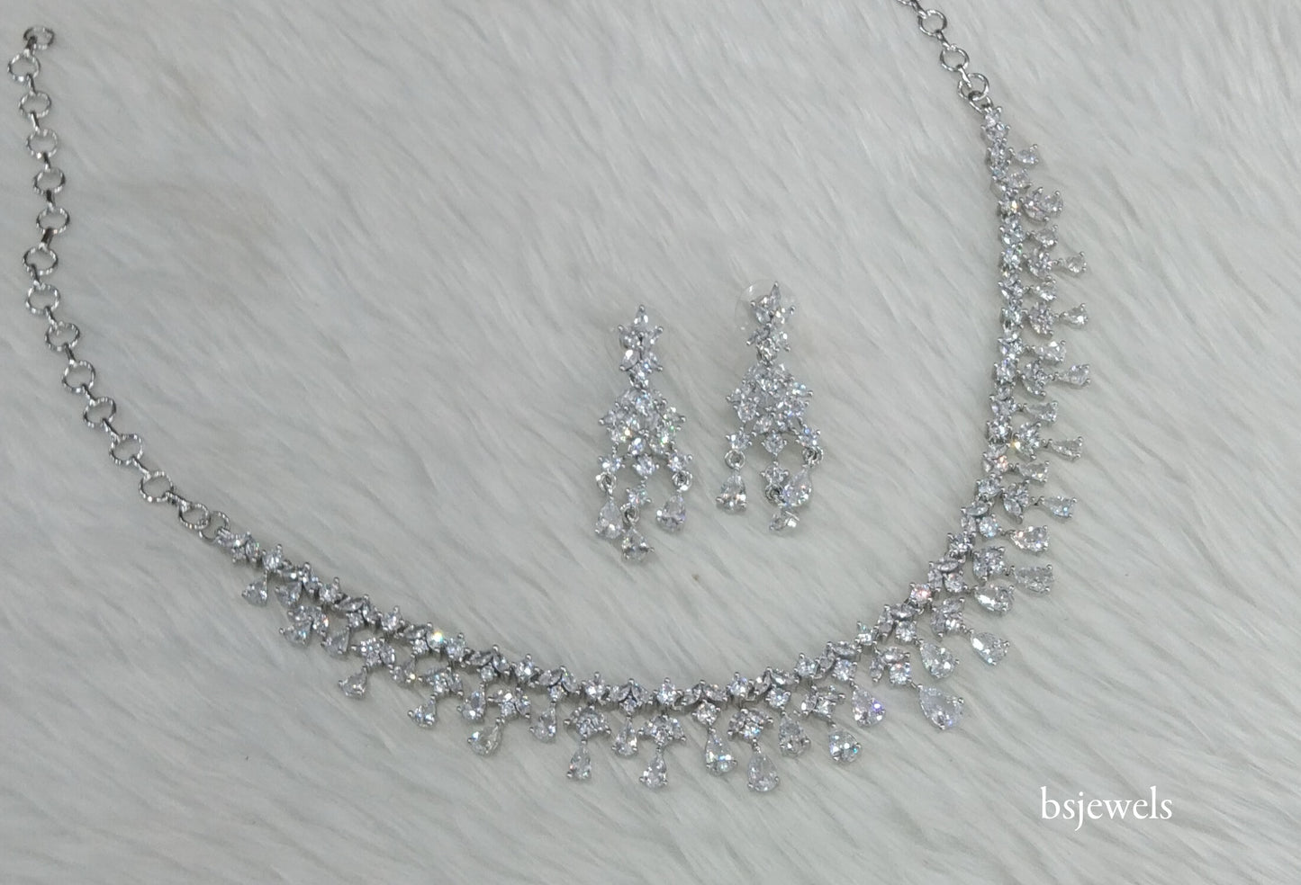 Silver American Diamond Ad Anita Necklace Set