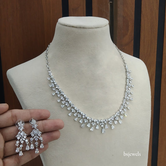 Silver American Diamond Ad Anita Necklace Set