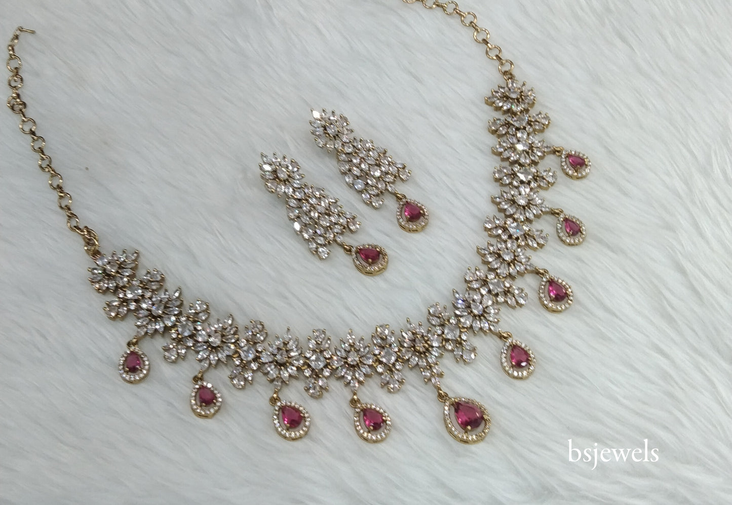 Antique Ruby American Diamond Ad Simrit Necklace Set