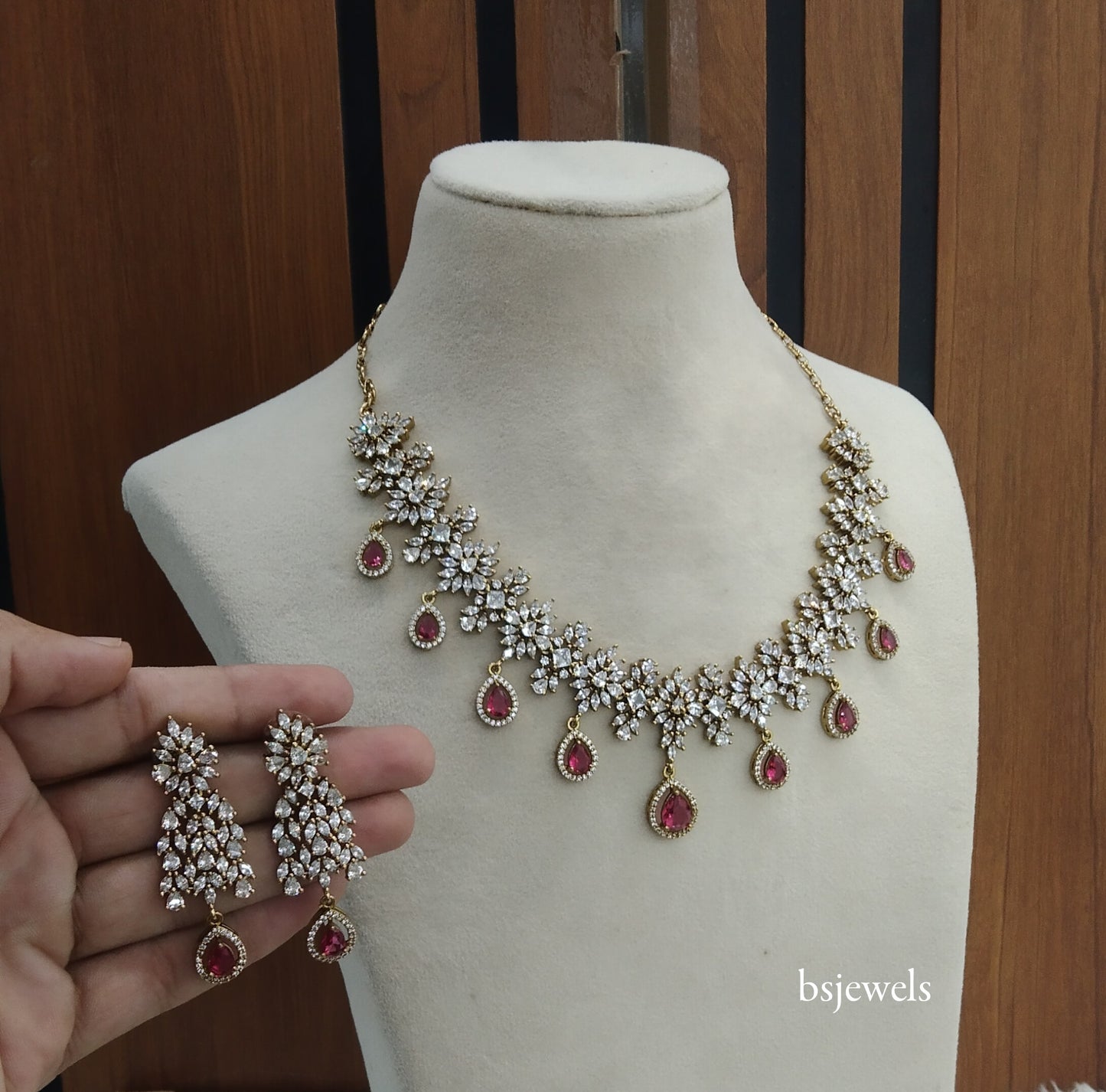 Antique Ruby American Diamond Ad Simrit Necklace Set