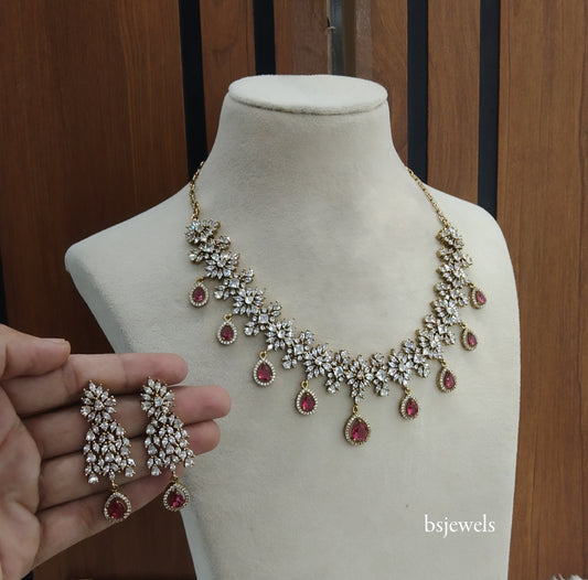Antique Ruby American Diamond Ad Simrit Necklace Set