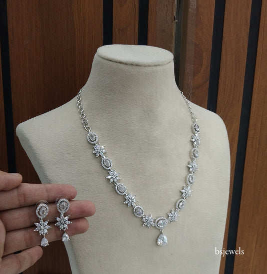 Silver American Diamond Ad Tania Necklace Set