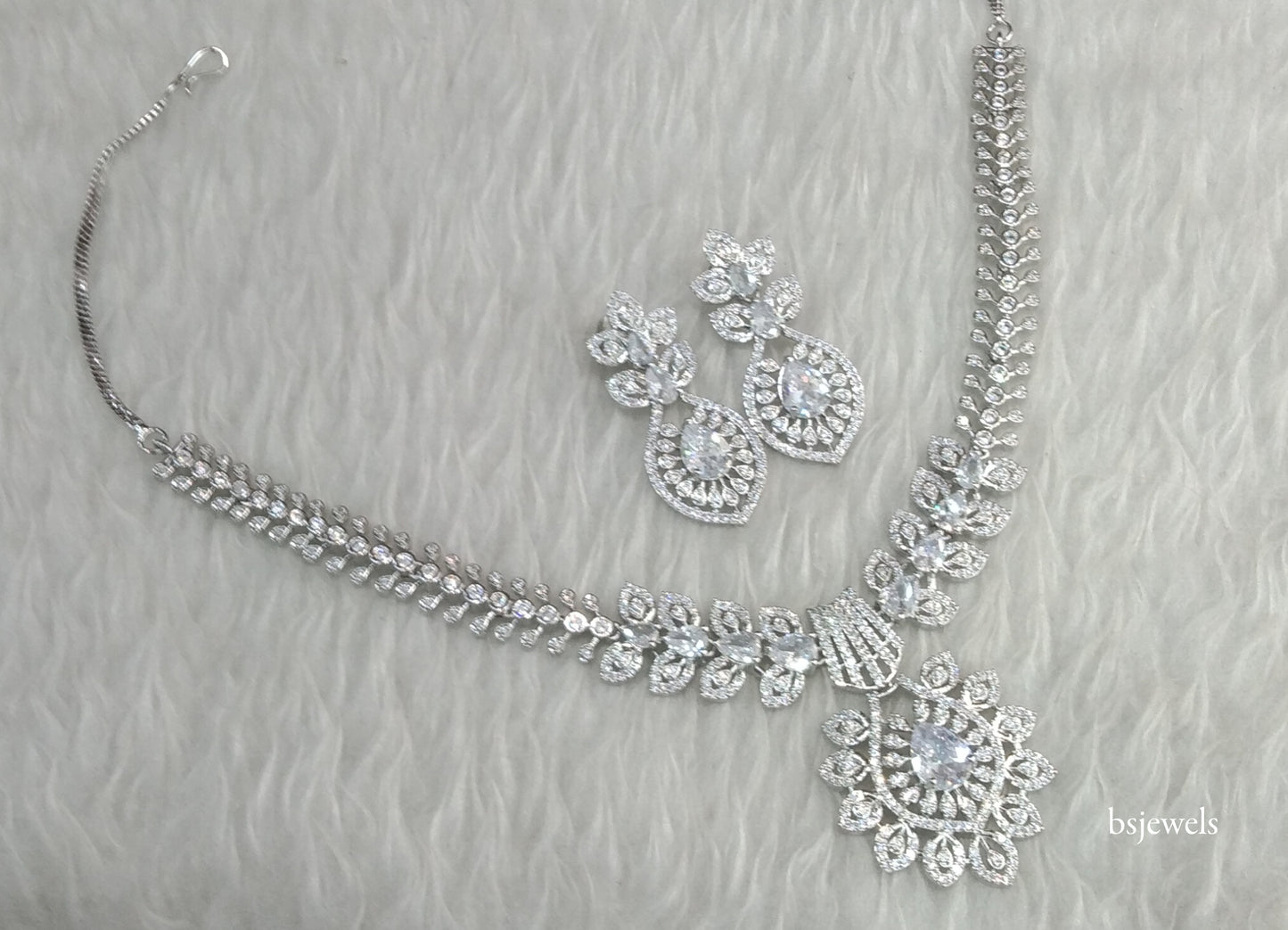 Silver American Diamond Ad Karam Necklace Set
