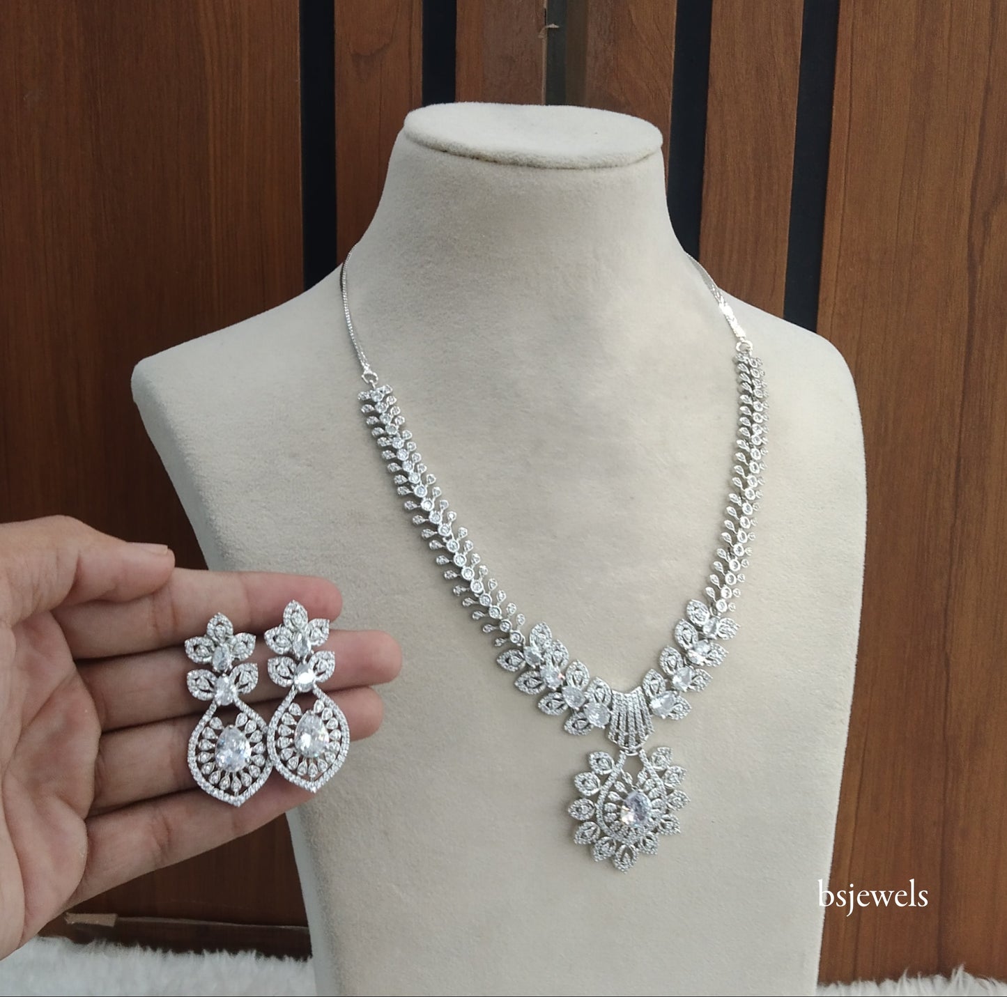 Silver American Diamond Ad Karam Necklace Set