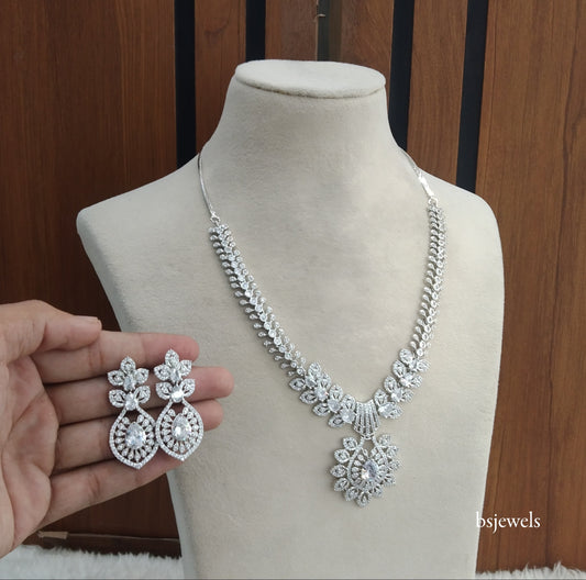 Silver American Diamond Ad Karam Necklace Set