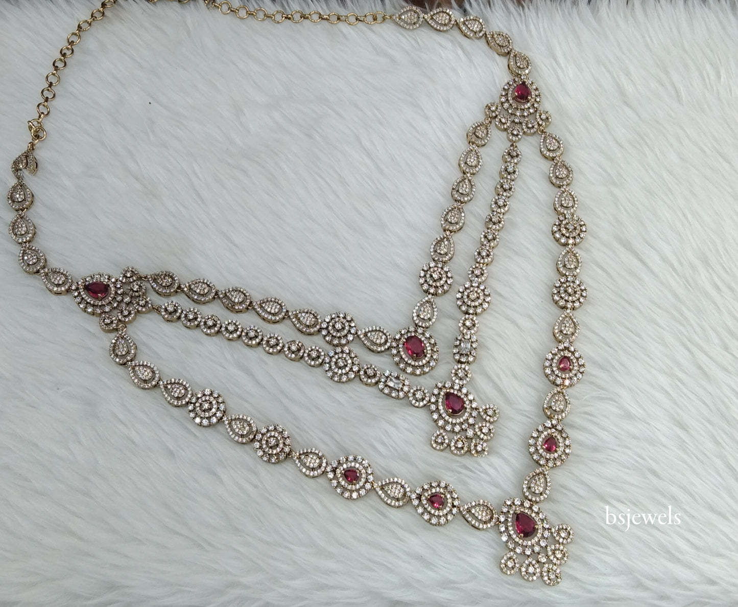 Antique Ruby American Diamond Ad Noor Necklace Set