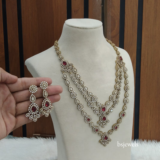 Antique Ruby American Diamond Ad Noor Necklace Set