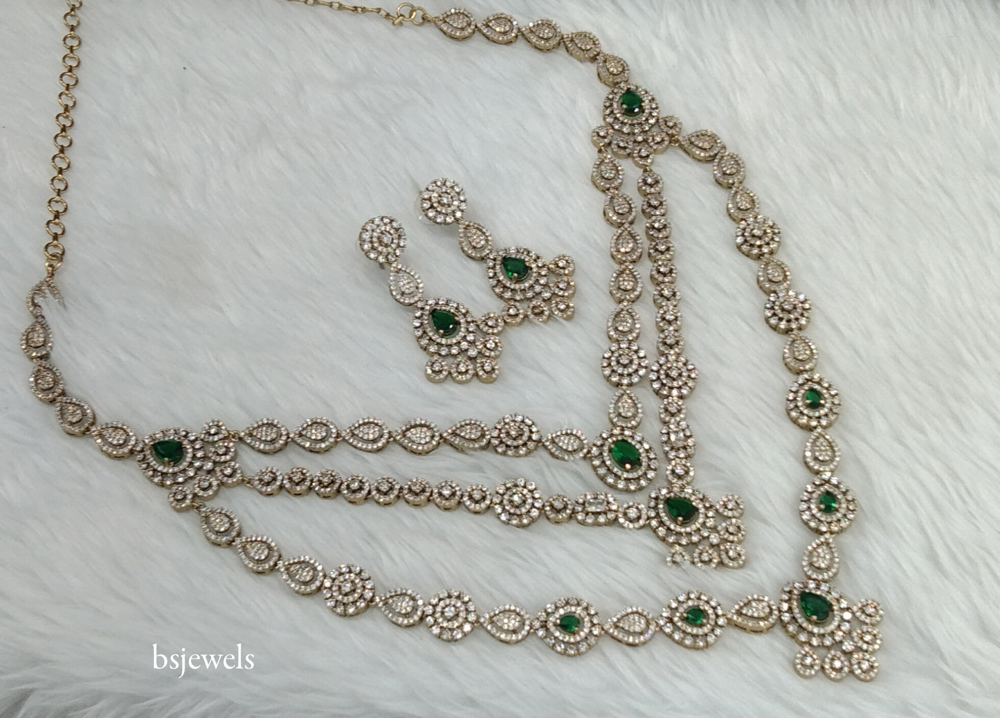 Antique Green American Diamond Ad Noor Necklace Set