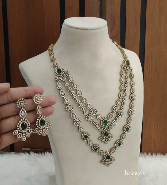 Antique Green American Diamond Ad Noor Necklace Set