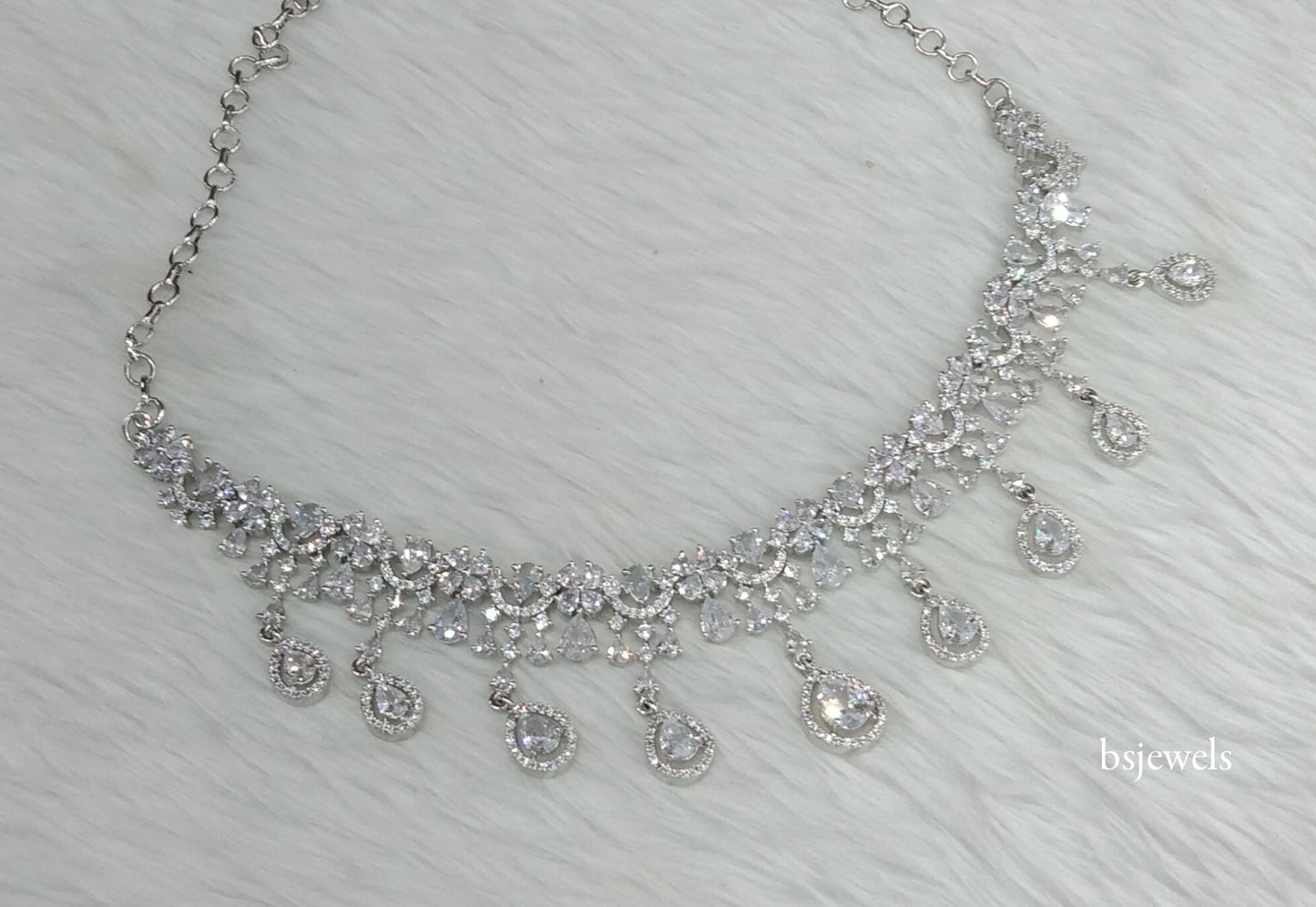 Silver American Diamond Ad Gaggi Necklace Set