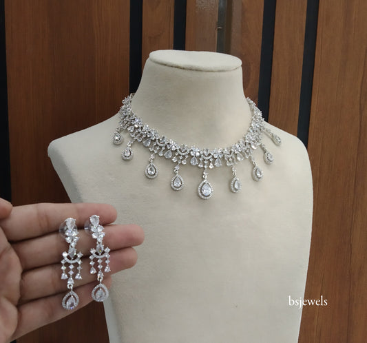 Silver American Diamond Ad Gaggi Necklace Set