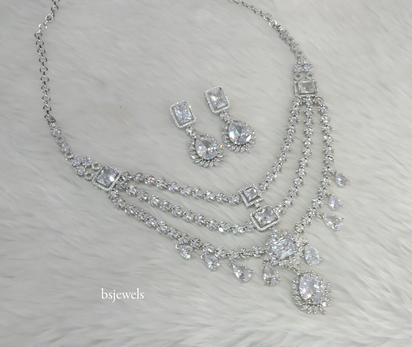 Silver American Diamond Ad Jasnoor Necklace Set