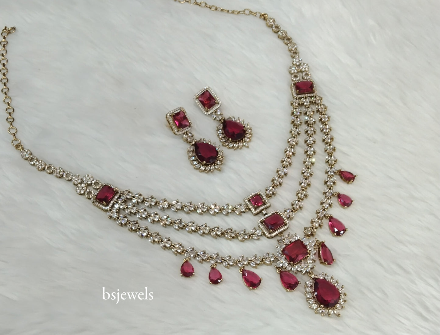 Antique Ruby American Diamond Ad Jasnoor Necklace Set