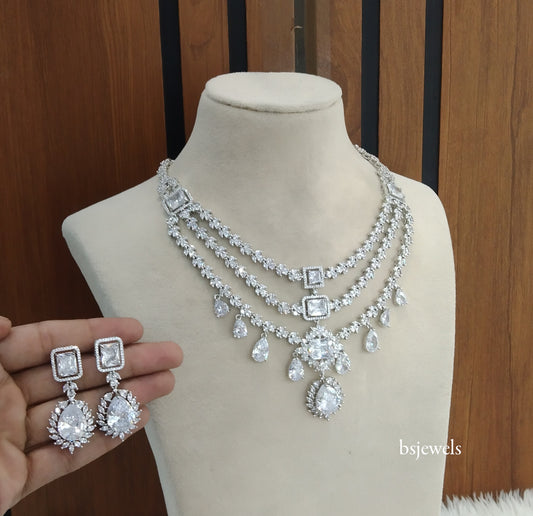 Silver American Diamond Ad Jasnoor Necklace Set