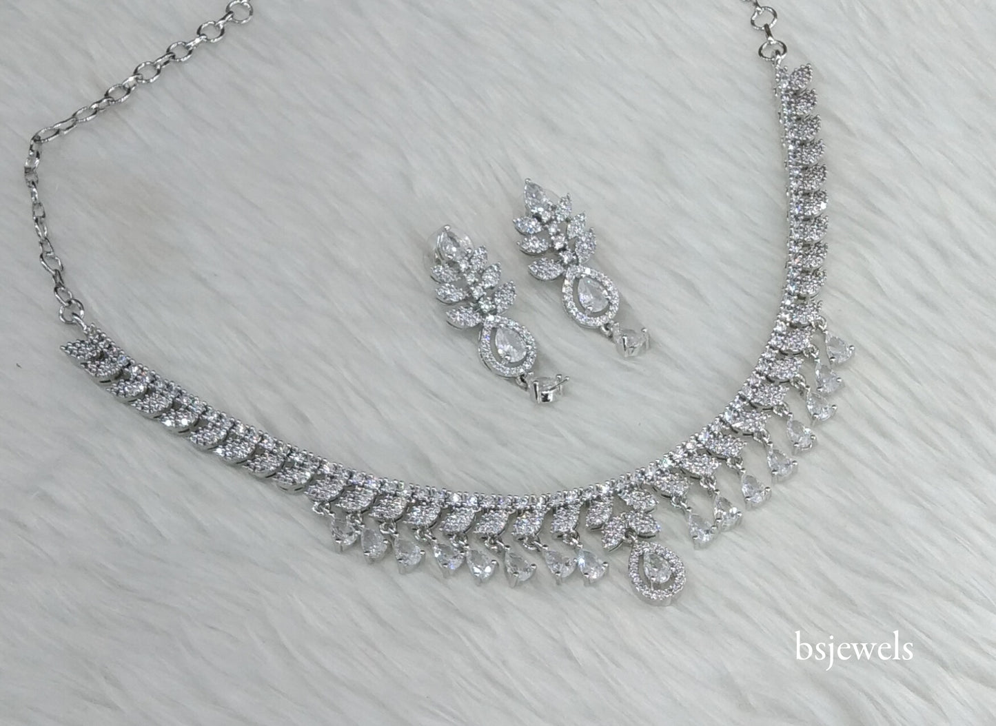Silver American Diamond Ad Sona Necklace Set