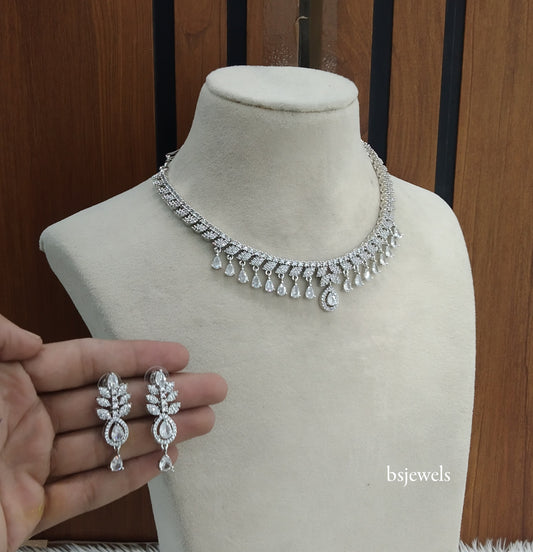 Silver American Diamond Ad Sona Necklace Set