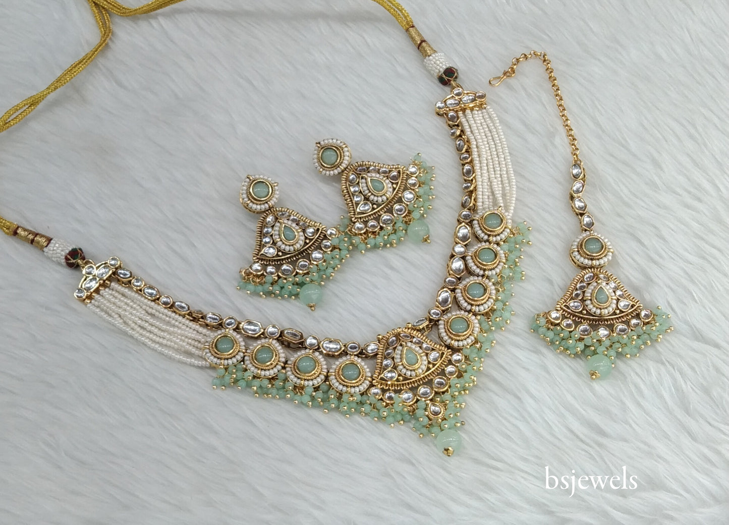 Gold Mint Kundan Necklace Pinki sets