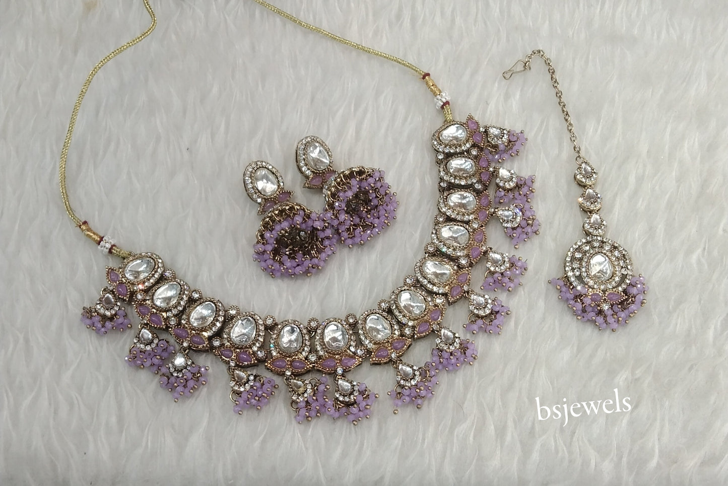 Antique Purple Kundan Necklace Jewellery Geet Set