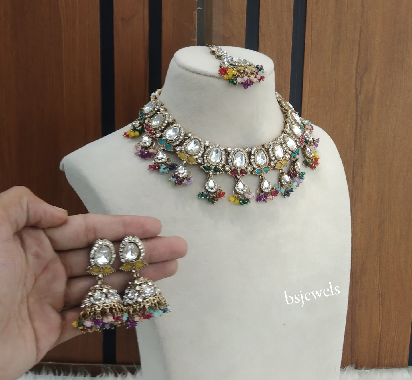 Antique Multi Color Kundan Necklace Jewellery Geet Set