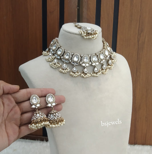Antique White Kundan Necklace Jewellery Geet Set