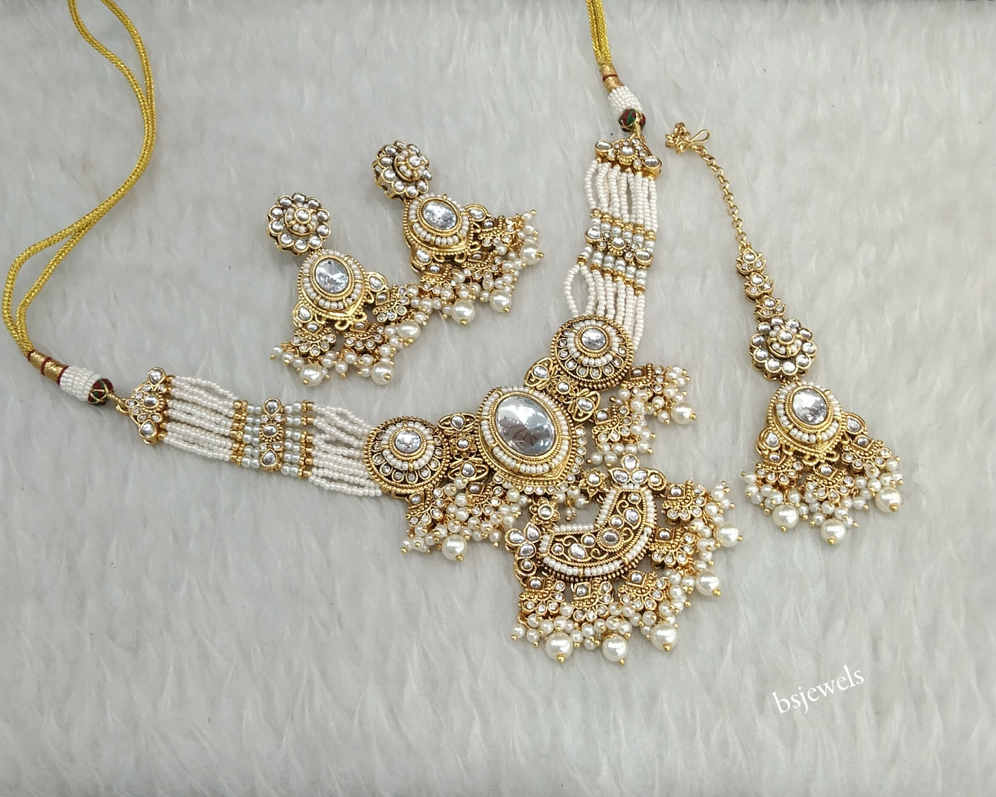 Gold White Kundan Choker Jewellery Urvi Sets