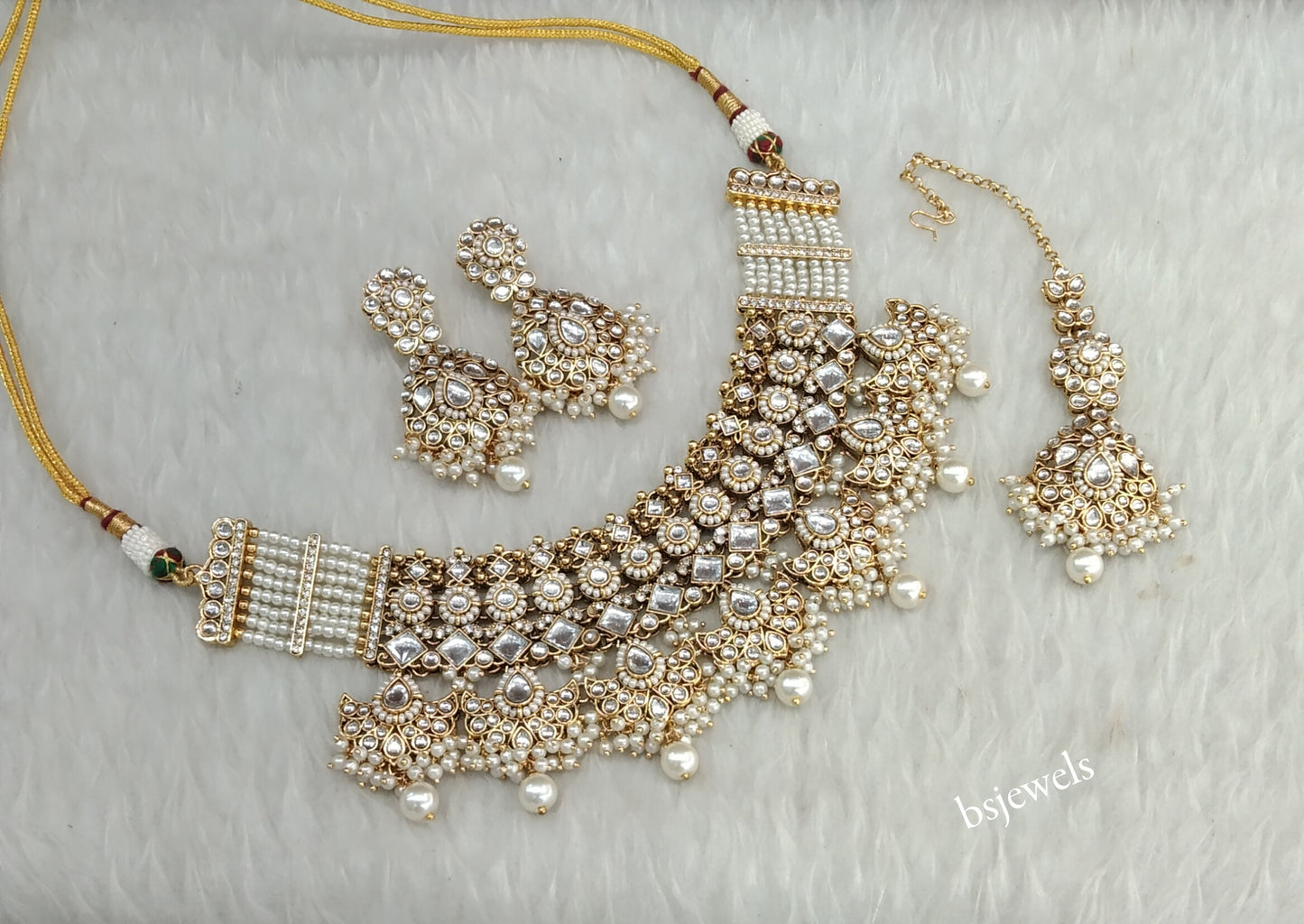 Gold White Kundan Necklace Eisha sets
