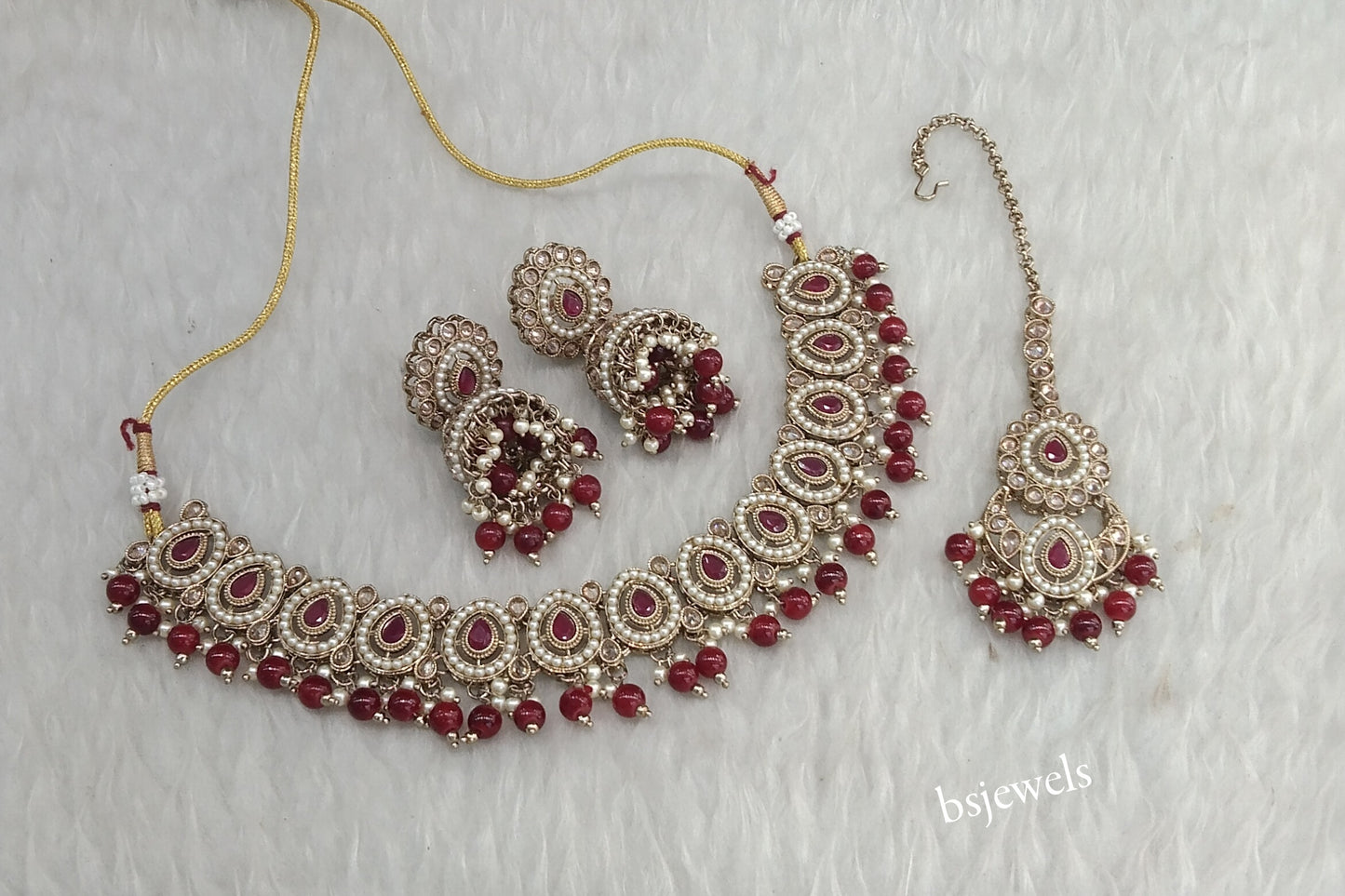 Antique Maroon Necklace Gira sets