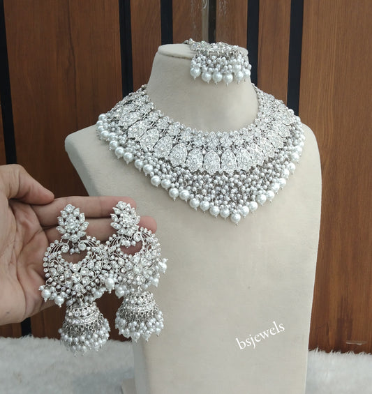 Silver Necklace Jewellery Shallu Set